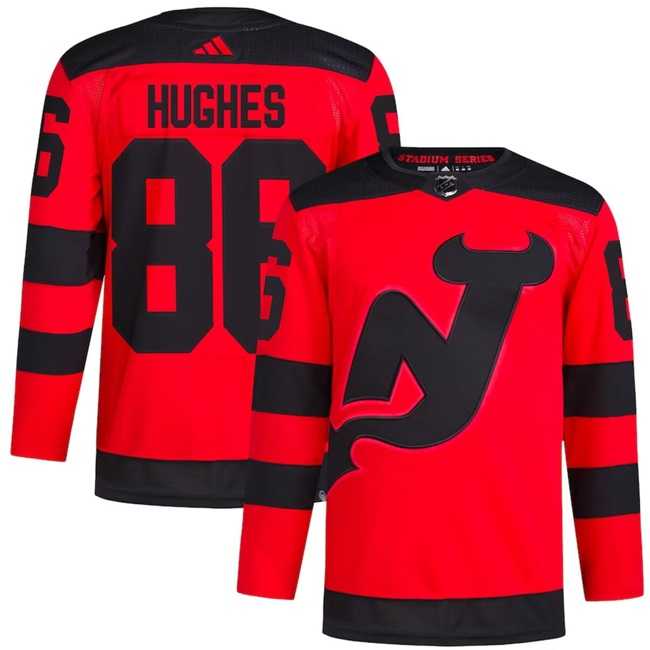 Mens New Jersey Devils #86 Jack Hughes Red 2023-2024 Stadium Series Stitched Jersey Dzhi